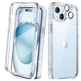 Diaclara Designed for iPhone 15 Case, Full Body Rugged Case with Built-in Touch Sensitive Anti-Scratch Screen Protector, with Camera Lens Protector for iPhone 15 6.1 (Clear Glitter)