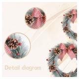 vivimemo 2 PCS Green Wreath 14-inch Handcrafted Green Pine Needle Pinecone Bow Wreath Winter Window Fireplace Cabinet Wall Table Decoration Winter Candle Party Office Home Decoration