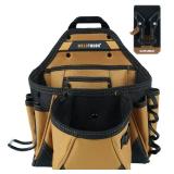 MELOTOUGH Contractor Pouch Electrician Tool Pouch Nail Screw Work Framer Tool Belt Pouch with Hammer Loop Clip on Utility Tool Organizer Pouch with Kickstand Back(Khaki)