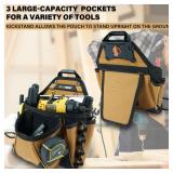 MELOTOUGH Contractor Pouch Electrician Tool Pouch Nail Screw Work Framer Tool Belt Pouch with Hammer Loop Clip on Utility Tool Organizer Pouch with Kickstand Back(Khaki)