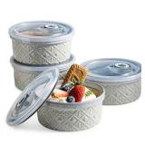 Ramekin Dish Set of 4, 12 oz Creme Brulee Ramekins with Lids, Ceramic Ramekins for Serving Dips, Lava Cake, Pudding, Souffle, Baking Bowls Set Dishwasher and Oven Safe, Gray