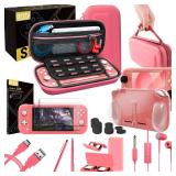 Orzly Accessories Bundle Compatible for use with Nintendo Switch Lite - Protective Case & Screen Protector, USB Cable, Games Holder, Grip Case, Headphones, Thumb-Grip Pack & More (Coral)
