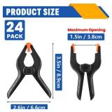 24 Pack 3.5 inch Plastic Spring Clamps, Black Heavy Duty Clips, Backdrop Clips, Plastic Clamps for Crafts, Backdrop Stand, Woodworking, Photography