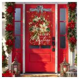 AVOIN colorlife Floral Merry Christmas House Flag 28x40 Inch Double Sided Outside, Christmas Flowers Winter Holiday Yard Outdoor Decorative Flag