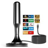 HIDB TV Antenna for Smart TV Indoor, Digital Indoor HD Antennas with Strong Magnetic Base, Easy Installation, Long Range Reception for Local Channels 4K 1080P, 10ft Long Cables (Black)