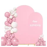 Set of 2 Wedding Arch Cover 2-Sided Round Top Spandex Fitted Arch Backdrop Cover for Birthday Party Baby Shower Wedding Arch Stand Decor 7.2FT, 6FT, Pink