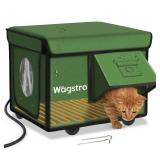 Heated Cat House for Outside, Waterproof Awning & Escape Door Heated Cat Houses for Indoor/Outdoor Cats in Winter, Elevated & Insulated Outdoor Cat Shelter for Feral Cat(Green, 16.5x12.6x12.6)