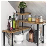 JayRex Countertop Organizer Organization, 3 Tier Moveable Corner Shelf Organizer for Kitchen, Bathroom, Spice Rack, Coffee Area, Over Sink, Dresser Table (Rustic Brown)