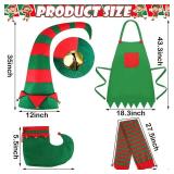 Funtery 4 Pcs Women Christmas Elf Costume Elf Accessories Set Including Extra Long Felt Hat Aprons Shoes Striped Stocking(Vivid Style)