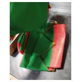 Funtery 4 Pcs Women Christmas Elf Costume Elf Accessories Set Including Extra Long Felt Hat Aprons Shoes Striped Stocking(Vivid Style)