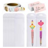 650 Pcs Resealable Pen Packaging Bags with Thank You Cards 50Pcs 500 Thank You for Supporting My Small Business Stickers Pen Bags for Bead Pens Jewelry Food 2.75x8.66inch