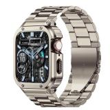 MioHHR Stainless Steel Band and Case Compatible with Apple Watch Band 44mm 42mm (Series 3/2/1), Men Metal Protective Bumper Cover for iWatch Series 6/5/4/3/2/1/SE/SE2/SE3, Titanium Color