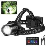 Cinlinso Rechargeable Headlamp Super Bright 99000 Lumens, LED Head Lamp with 4 Modes, 90° Adjustable Head Lights for Forehead, IPX6 Waterproof HeadLamps for Adults Camping Hunting Hiking