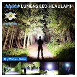 Cinlinso Rechargeable Headlamp Super Bright 99000 Lumens, LED Head Lamp with 4 Modes, 90° Adjustable Head Lights for Forehead, IPX6 Waterproof HeadLamps for Adults Camping Hunting Hiking