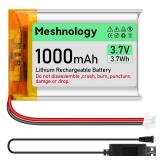 Meshnology 3.7V Lipo Battery 1000mAh 803040 Rechargeable Lithium Polymer Battery with USB Charger Cable Micro Ph1.25 Connector Integrated Protection Circuit for Electronic Device