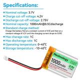 Meshnology 3.7V Lipo Battery 1000mAh 803040 Rechargeable Lithium Polymer Battery with USB Charger Cable Micro Ph1.25 Connector Integrated Protection Circuit for Electronic Device