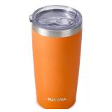 SUNWILL Travel Coffee Tumbler 20 oz, Insulated Mug with Lid, Stainless Steel Cup for Hot and Cold Drinks, Powder Coated Orange