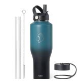 BUZIO 40oz Insulated Water Bottle Fits in Any Car Cup Holders, 40oz Vacuum Insulated Tumbler with Lids and Straw for Water, Travel Mug Cupholder Friendly, Leakproof Keep Cold & Hot, Indigo Crush