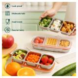 QCQHDU Bento Lunch Box Stainless Steel Snack Containers, Reusable Stainless Steel 3-Compartment Condiment Metal Bento Lunch Box with Lids, Divided Snack Food Storage Lunchable Containers, 1 Pack