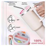 Sanilinwild 40 oz Tumbler Insulated Mug w/Straw & Flip Cap Lids - Cup Holder Bottle with 6 Accessories Set for Hot, Cold Drink - Leak-Proof - Water, Coffee Portable Travel Mug (Pink Gold)