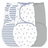 Amazing Baby Swaddle Blanket with Adjustable Wrap, Set of 3, Tiny Anchors, Stripes and Solid, Denim and Gray, Small