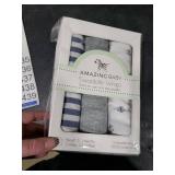 Amazing Baby Swaddle Blanket with Adjustable Wrap, Set of 3, Tiny Anchors, Stripes and Solid, Denim and Gray, Small