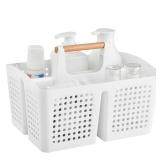 PAKCHOICE Portable Shower Caddy Basket with Compartments, Plastic Divided Cleaning Caddy Organizer Storage Tote with Handle for Bathroom, College, Dorm Room Essentials, White