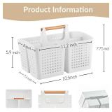 PAKCHOICE Portable Shower Caddy Basket with Compartments, Plastic Divided Cleaning Caddy Organizer Storage Tote with Handle for Bathroom, College, Dorm Room Essentials, White