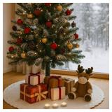 PUKUPIG 36 Inch White Knitted Christmas Tree Skirt, Chunky Cable Knit with Braided Scalloped Edge, Perfect for Xmas Holiday Decorations