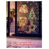 Christmas Window Silhouette Lights Decorations - Pack of 4 Sign Colour Lighted Deer, Xmas Trees, Bell, and Star for Holiday Indoor Wall Door Glass Decor