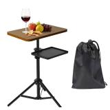 Tinysun Adjustable 2-Tier TV Tray Table, Folding Portable Couch Tray with No Assembly Required, Armrest Snack Table for Sofa Bed & Laptop Use, Multi-Surface Side Table for Living Room (Brow)