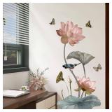 CNUSER 3D Wall Stickers DIY Flower Wall Decal Removable Waterproof Wall Art Decor for Bedroom Living Room Offices Home Decoration (Lotus Butterfly)