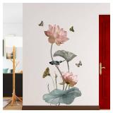 CNUSER 3D Wall Stickers DIY Flower Wall Decal Removable Waterproof Wall Art Decor for Bedroom Living Room Offices Home Decoration (Lotus Butterfly)