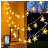 Twinkle Star 2 Pack 100 LED Star String Lights, Plug in Fairy String Lights Waterproof, Extendable for Indoor, Outdoor, Wedding Party, Christmas Tree, New Year, Garden Decoration, Warm White