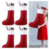 Shinymoon 4 Pcs Large Christmas Stockings Jumbo Felt Xmas Stockings Giant Fillable Big Stocking for Christmas Holiday Classroom Home Party Decorations, 18.1 x 27.6(Buffalo Plaid Style)