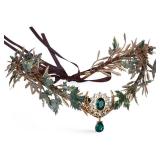 MOSTORY Woodland Elf Flower Crown - Renaissance Forest Fairy Headpiece Floral Headband Elven Leaf Cieclet for Women Renfaire Halloween Cosplay Fantasy Photo Shoot