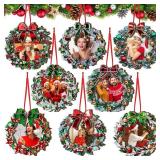Yalikop 16 Pcs Christmas Photo Frame Ornaments Wooden Nutcrackers Santa Snowman Snowflake Picture Frame Tree Decoration DIY Photo Keepsakes for Xmas Party Decorations Winter Holiday Gift (Wreath)