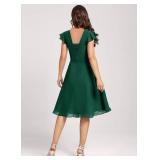 Fashionbride Short Chiffon Bridesmaid Dress 2025 Sexy Red Cocktail Party Dress V Neck Ruffles Evening Gowns for Women Size 4