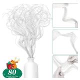 Glitter Curly Ting Ting Branches Christmas Branches Vase Filler Artificial Curly Twigs for Christmas Tree Garland Wreath Decoration, Craft Vases Home Garden Decoration (White,80 Pieces)