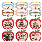 Landical 36 Pcs 18 or 36 Pcs Christmas Teacher Bracelets Appreciation Gifts and Thank You Cards Women Teacher Thanksgiving Elastic Clay Bracelet for Valentines Birthday Party Supplies