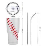 Joyclub 30oz Tumbler Stainless Steel Double Wall Vacuum Insulated Tumbler Cup Travel Mug with Lid, Straw and Cleaning Brush for Cold and Hot Drinks (Baseball) LID DAMAGED