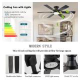 iacaf 52inch Low Profile Ceiling Fan with Light and Remote/APP Control, LED Dimmable DC ReversibleModern, Flush Mount,6 Blade,Black Ceiling Fan for Bedroom Living Room/Outdoor Use