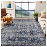 GarveeHome Area Rugs 4x6 Vintage Printed Floor Carpet with Non-Slip Backing, Stain-Resistant Oriental Throw Rugs, Washable Farmhouse Low Pile Rugs for Living Room, Bedroom, Office, Blue