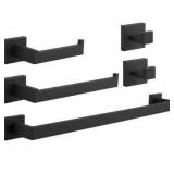 BWE 5-Piece Bath Hardware Set with Double Hooks Towel Ring Toilet Paper Holder and 24 in. Towel Bar in Matte Black
