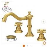 8 in. Widespread Double-Handle Black Bathroom Faucet 3-Holes Vanity Sink Water-Saving with Metal Drain in Antique Brass
