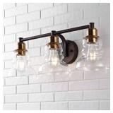 Manhattan Vintage 25.5  3-Light Metal/Glass Industrial Rustic LED Vanity  Brass Gold/Oil Rubbed Bronze