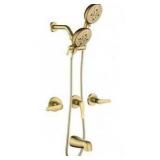 Triple Handle 3-Spray Tub and Shower Faucet, 2 in 1 Dual Head Shower 2.5 GPM in Brushed Gold- Retail: $244
