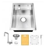 Glacier Bay Zero Radius 15 in. Undermount 18G Stainless Steel Single Bowl Workstation Bar Sink with Folding Faucet- Retail: $350