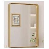 TETOTE 22 in. W x 30 in. H Rectangular Aluminum Framed Wall Mount Bathroom Vanity Mirror in Gold