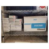 Storage Shelf Unit W/ Restaurant Supplies Including Disposable Containers, Latex Gloves, and More!